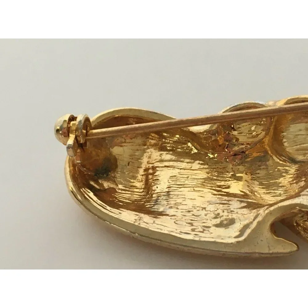 Cats Brooch Pin Silver & Gold Tone Laying Black Eyes Vintage Costume Jewelry 2" - Picture 8 of 10